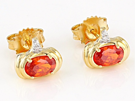 Orange And White Cubic Zirconia 18k Yellow Gold Over Sterling Silver Pumpkin Earrings 1.39ctw