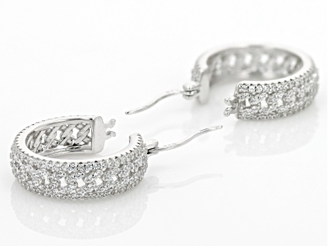 White Cubic Zirconia Rhodium Over Sterling Silver Hoops 2.88