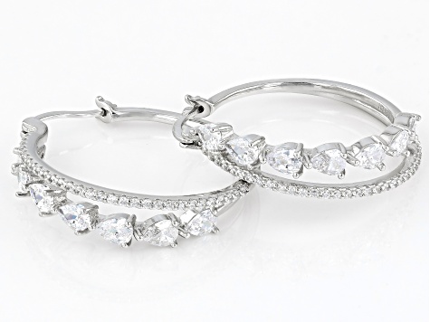 White Cubic Zirconia Rhodium Over Sterling Silver Hoops 5.80ctw