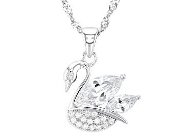 Picture of White Cubic Zirconia Rhodium Over Sterling Silver Swan Pendant With Chain 2.26ctw