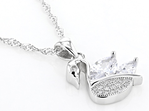 White Cubic Zirconia Rhodium Over Sterling Silver Swan Pendant With Chain 2.26ctw