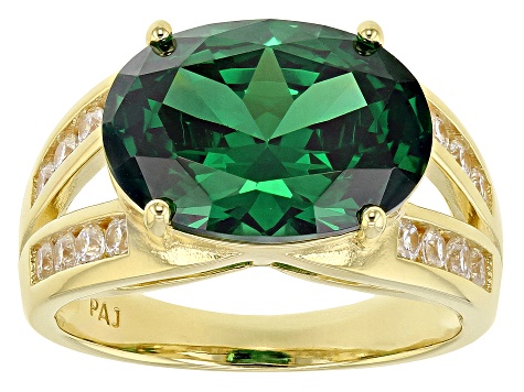 Green And White Cubic Zirconia 18k Yellow Gold Over Sterling Silver Ring 9.49ctw