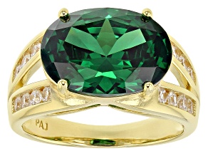 Green And White Cubic Zirconia 18k Yellow Gold Over Sterling Silver Ring 9.49ctw