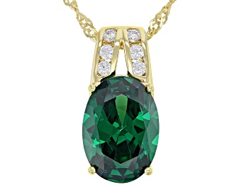 Picture of Green And White Cubic Zirconia 18k Yellow Gold Over Sterling Silver Pendant With Chain 8.90ctw