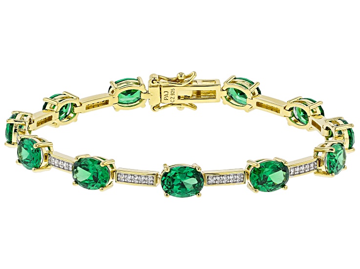 Green And White Cubic Zirconia 18k Yellow Gold Over Sterling Silver Tennis Bracelet