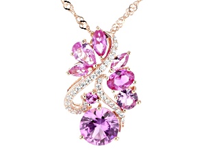 Pink Lab Sapphire And White Cubic Zirconia 18k Rose Gold Over Silver Pendant With Chain 4.07ctw