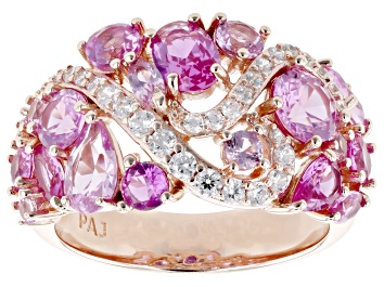 Picture of Pink Lab Created Sapphire And White Cubic Zirconia 18k Rose Gold Over Sterling Silver Ring 3.73ctw