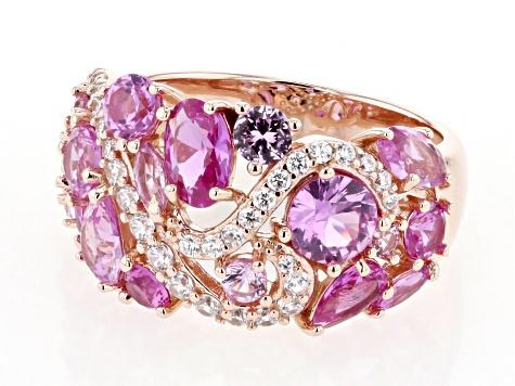 Pink Lab Created Sapphire And White Cubic Zirconia 18k Rose Gold Over Sterling Silver Ring 3.73ctw