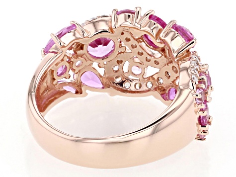 Pink Lab Created Sapphire And White Cubic Zirconia 18k Rose Gold Over Sterling Silver Ring 3.73ctw