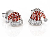 Red And White Cubic Zirconia Rhodium Over Sterling Silver Santa Hat Earrings 1.02ctw