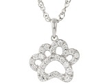White Cubic Zirconia Rhodium Over Sterling Silver Paw Print Pendant With Chain 0.82ctw