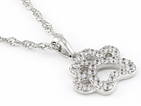 White Cubic Zirconia Rhodium Over Sterling Silver Paw Print Pendant With Chain 0.82ctw