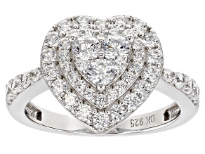 White Cubic Zirconia Rhodium Over Sterling Silver Heart Ring 2.36ctw