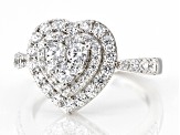 White Cubic Zirconia Rhodium Over Sterling Silver Heart Ring 2.36ctw
