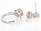 Champagne Cubic Zirconia Platinum Over Sterling Silver Jewelry Set 6.00ctw