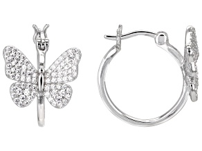 White Cubic Zirconia Rhodium Over Sterling Silver Butterfly Hoops 1.27ctw