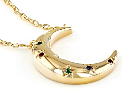 Multi-Gem Simulants 18k Yellow Gold Over Silver Celestial Necklace 0.10ctw