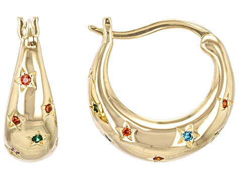 Multi Color Cubic Zirconia 18k Yellow Gold Over Sterling Silver Celestial Hoops 0.31ctw