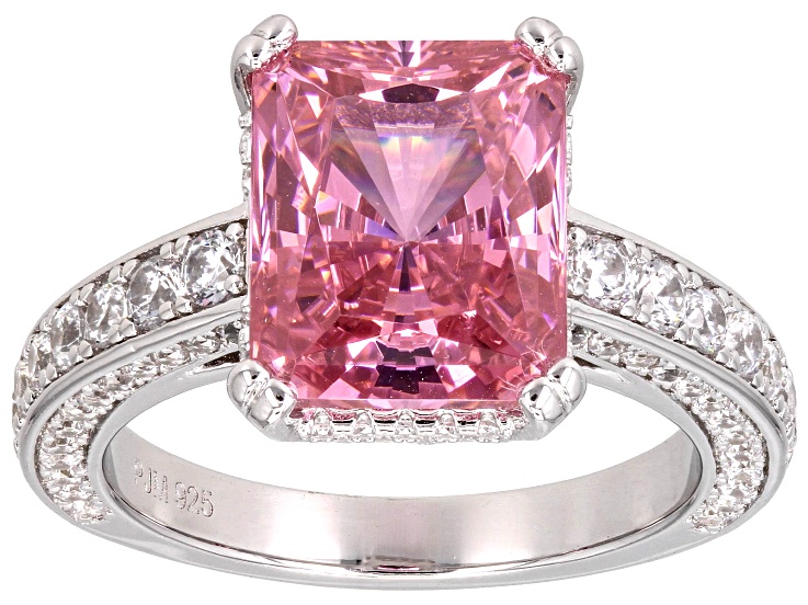 Pink And White Cubic Zirconia Rhodium Over Sterling Silver