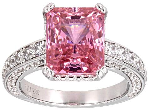 Pink And White Cubic Zirconia Rhodium Over Sterling Silver Ring 10.50ctw