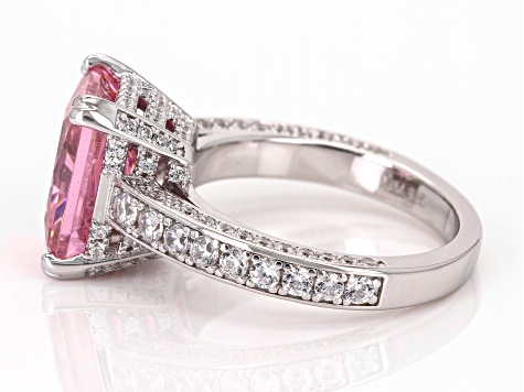Pink And White Cubic Zirconia Rhodium Over Sterling Silver Ring 10.50ctw