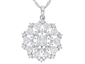 Picture of White Cubic Zirconia Rhodium Over Sterling Silver Heart Pendant With Chain 5.38ctw