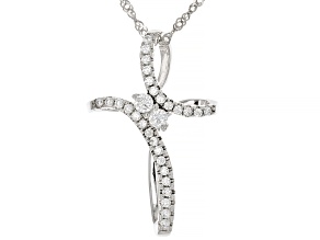White Cubic Zirconia Rhodium Over Sterling Silver Cross Pendant With Chain 0.66ctw