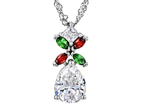 Red, Green, And White Cubic Zirconia Rhodium Over Sterling Silver Pendant With Chain 3.66ctw