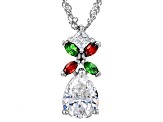 Red, Green, And White Cubic Zirconia Rhodium Over Sterling Silver Pendant With Chain 3.66ctw