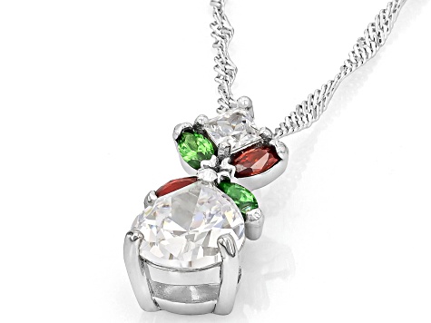 Red, Green, And White Cubic Zirconia Rhodium Over Sterling Silver Pendant With Chain 3.66ctw