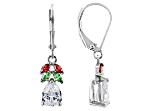 Red, Green, And White Cubic Zirconia Rhodium Over Sterling Silver Earrings 4.68ctw