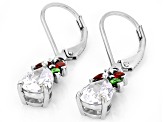 Red, Green, And White Cubic Zirconia Rhodium Over Sterling Silver Earrings 4.68ctw