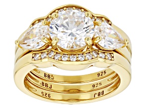 White Cubic Zirconia 18k Yellow Gold Over Sterling Silver Ring Set 5.90ctw