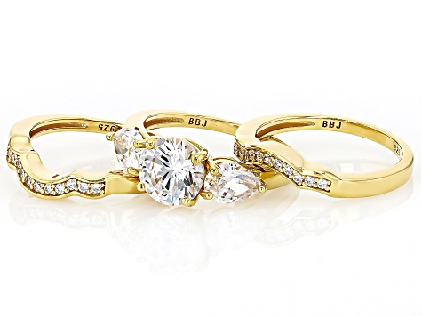 White Cubic Zirconia 18k Yellow Gold Over Sterling Silver Ring Set 5.90ctw