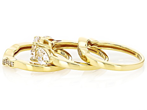 White Cubic Zirconia 18k Yellow Gold Over Sterling Silver Ring Set 5.90ctw