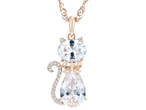 White Cubic Zirconia 18k Rose Gold Over Brass Cat Pendant 7.55ctw