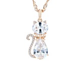 White Cubic Zirconia 18k Rose Gold Over Brass Cat Pendant 7.55ctw