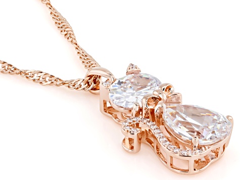 White Cubic Zirconia 18k Rose Gold Over Brass Cat Pendant 7.55ctw