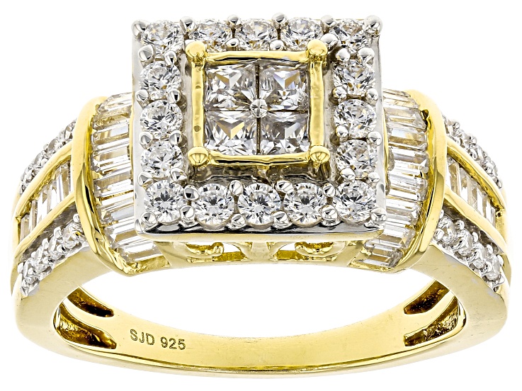 White Cubic Zirconia 18k Yellow Gold Over Sterling Silver