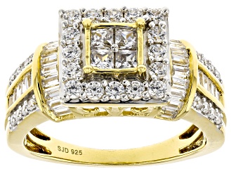 White Cubic Zirconia 18k Yellow Gold Over Sterling Silver Ring 2.00ctw