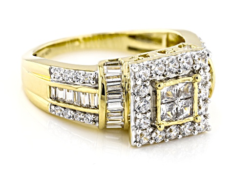 White Cubic Zirconia 18k Yellow Gold Over Sterling Silver Ring 