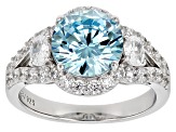 Blue And White Cubic Zirconia Rhodium Over Sterling Silver Ring 7.21ctw