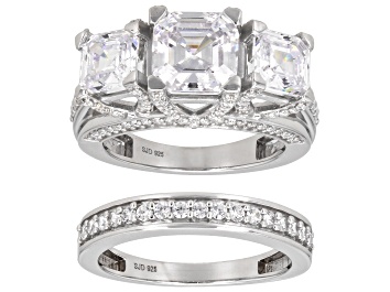 Picture of White Cubic Zirconia Platinum Over Sterling Silver Asscher Cut 30th Anniversary Ring Set 8.00ctw