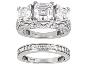 White Cubic Zirconia Platinum Over Sterling Silver Asscher Cut 30th Anniversary Ring Set 8.00ctw