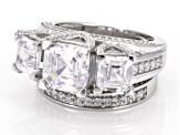 White Cubic Zirconia Platinum Over Sterling Silver Asscher Cut 30th Anniversary Ring Set 8.00ctw