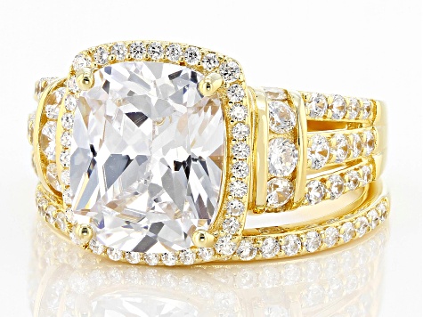 White Cubic Zirconia 18k Yellow Gold Over Sterling Silver Ring Set 8.29ctw