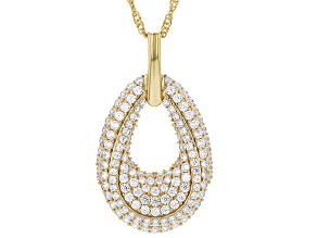 White Cubic Zirconia 18k Yellow Gold Over Sterling Silver Pendant With Chain 3.15ctw