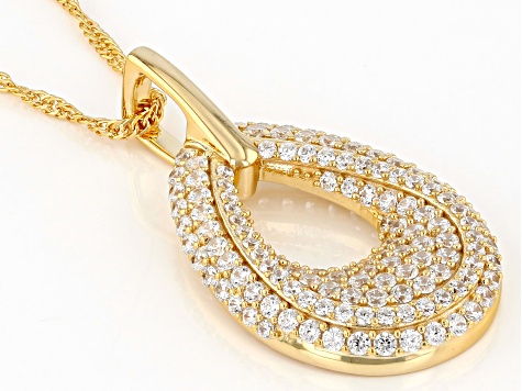 White Cubic Zirconia 18k Yellow Gold Over Sterling Silver Pendant With Chain 3.15ctw