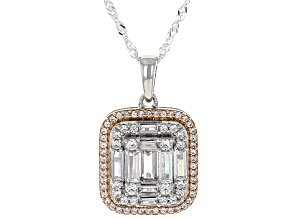 White Cubic Zirconia Rhodium And 18k Rose Gold Over Sterling Silver Pendant With Chain 2.15ctw