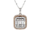 White Cubic Zirconia Rhodium And 18k Rose Gold Over Sterling Silver Pendant With Chain 2.15ctw